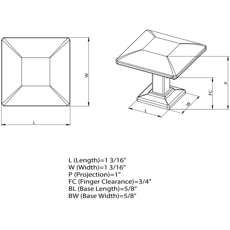 1 3/16" Length Square Knob Multipack, Brushed Satin Nickel