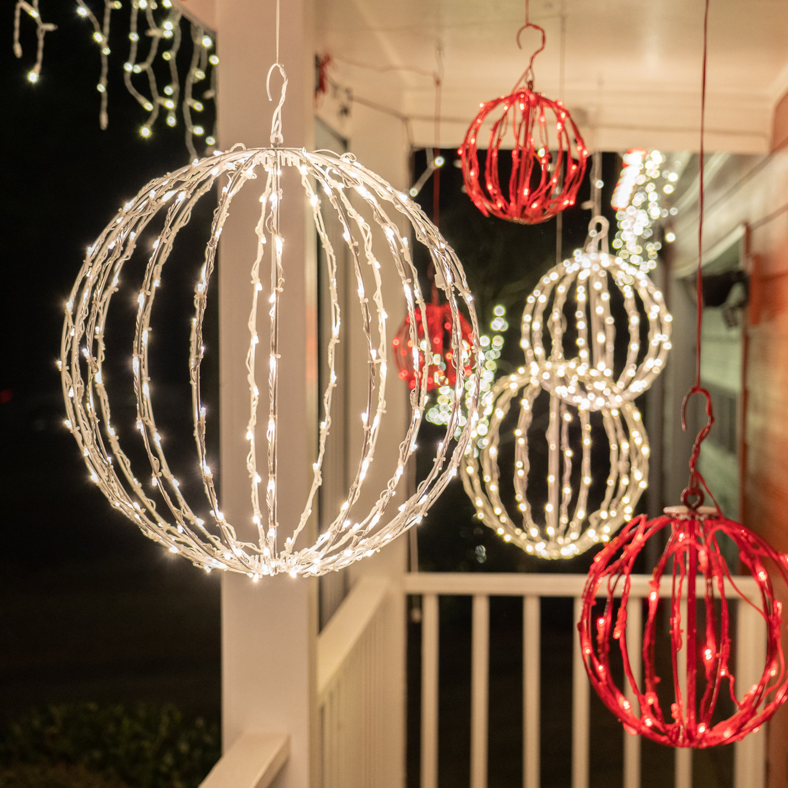 Fold-Flat LED Metal Sphere Light, Red, 8" H x 8" W x 8" D
