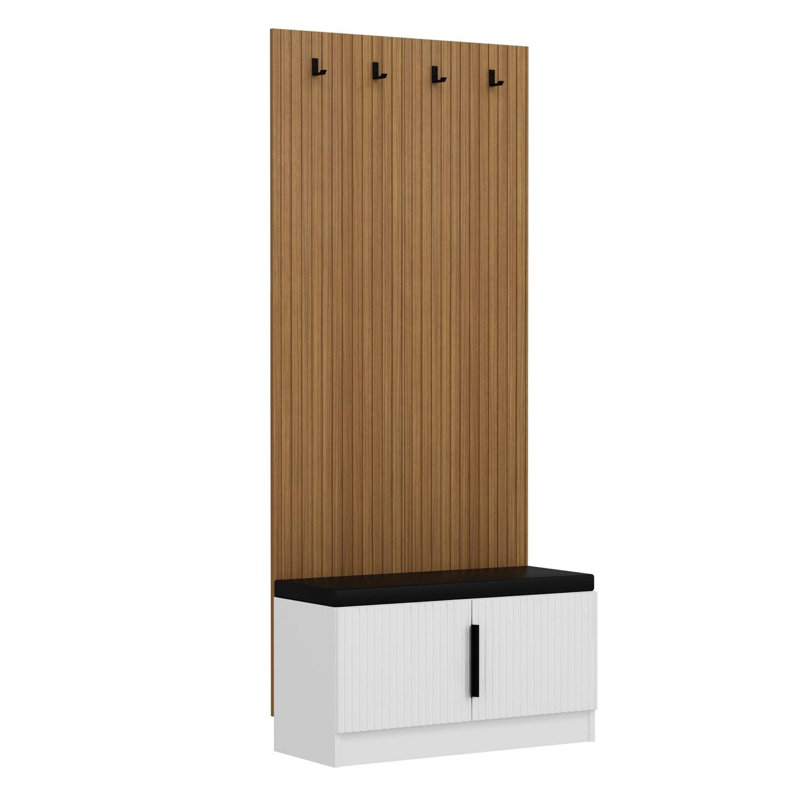 Modern Hall Stand, White, 35.4 x 82.7 x 13.8 inches | 100% Melamine Coated Particle Board, Thickness: 0.7 inches | Sleek Design for Entryway Organization, Durable & Stylish Storage Solution