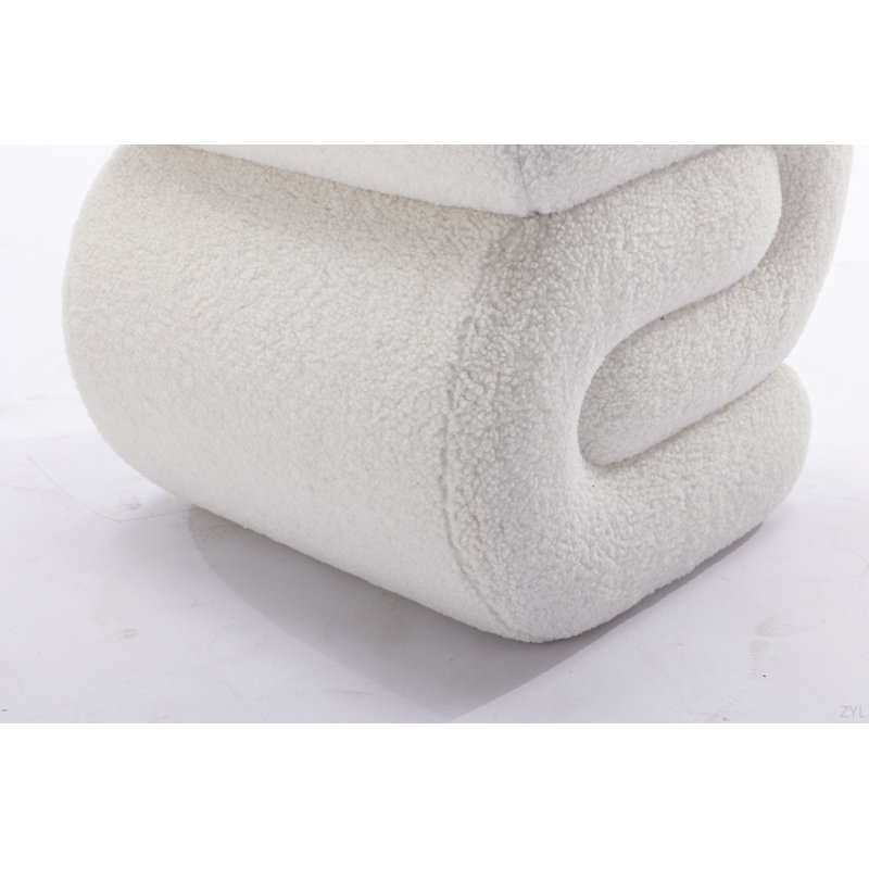 017S-S-Shape Fabric Ottoman Makeup Stool Footstool, White Teddy