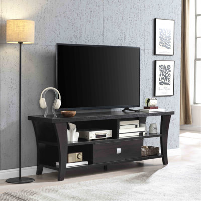 Tv Stand With Curved Legs, One Drawer, Metal Square Handle, Divided Shelf, 60 - 69 Inch Tvs Ready Stand, Accommodates