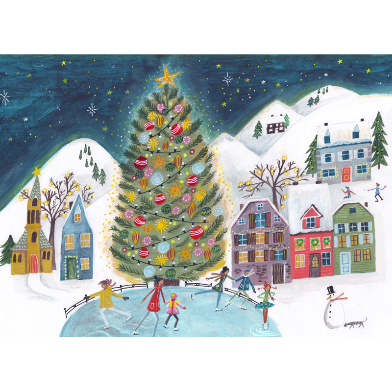 "Village de Noël dans la neige", art mural sur toile tendue, H 16 po x l 24 po