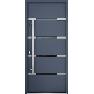 Porte avant en acier pré-suspendue à l'avant / deux graphites gris 1105 / inserts en acier inoxydable simples peints modernes - l 36 po x H 80 po - Gauche à l'intérieur