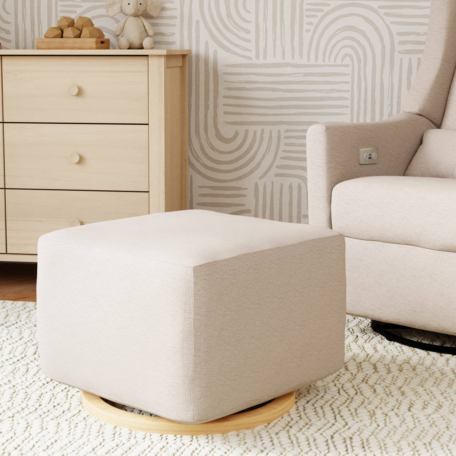 Kiwi Gliding Ottoman, Beach Polyester Blend, Natural