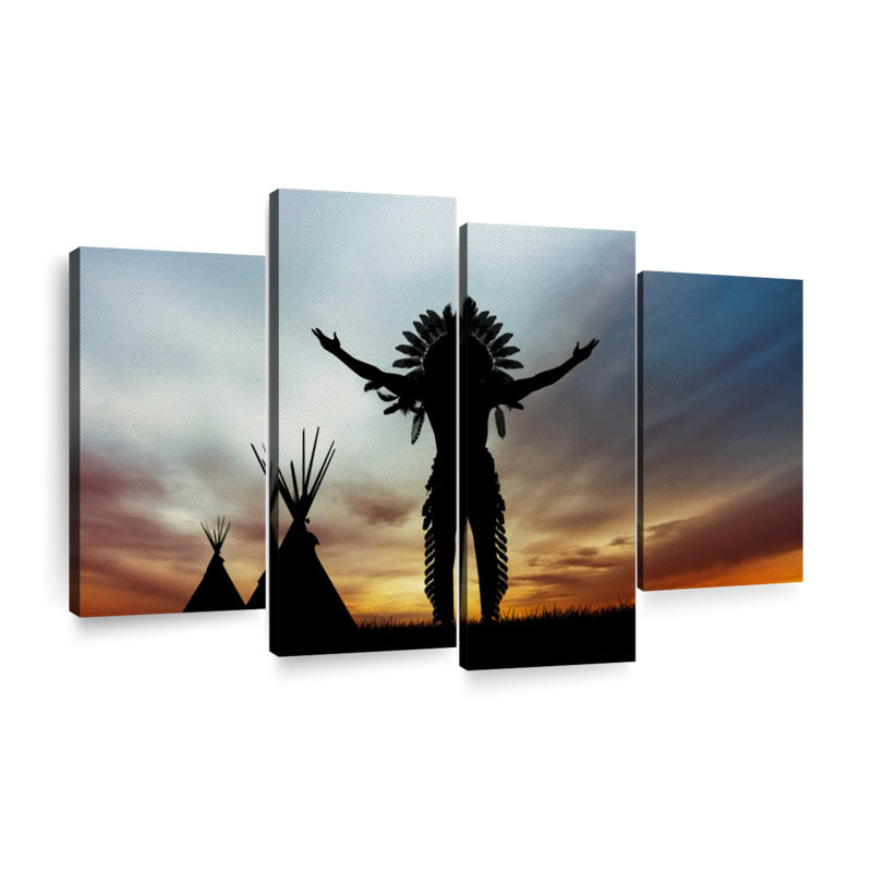 Ensemble de 4 pièces Native American Chief Native American sur toile, H 27 po x l 43 po x P 1,25 po
