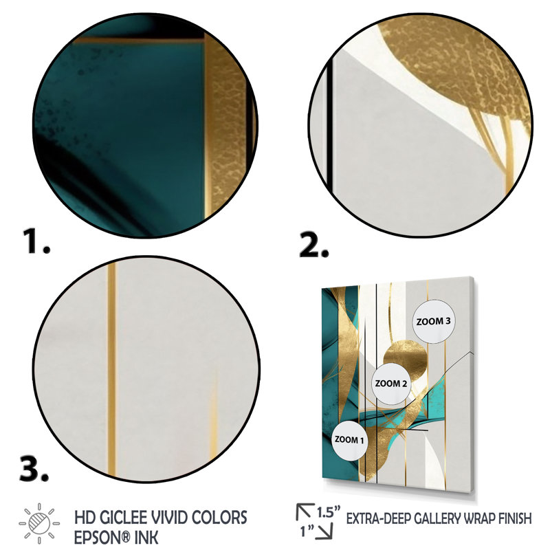 Pleine lune or et turquoise minimalisme sur toile, H 44 po x l 34 po x P 1,5 po, Toile tendue