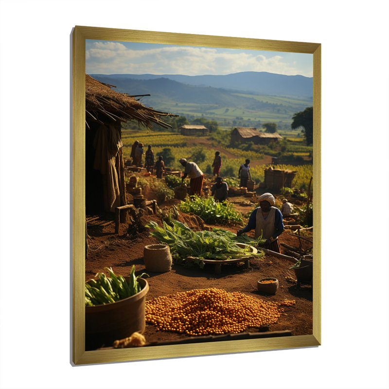 «Labrina African Tribes Kikuyu Harvest IV», reproduction sur toile, Cadre doré simple, H 44 po x l 34 po x P 1,5 po