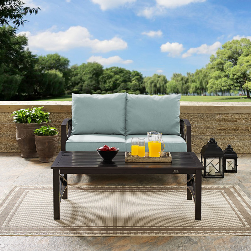 Mosier 2 - Person Patio Conversation Set with Cushions, Oil Rubbed Bronze, Mist