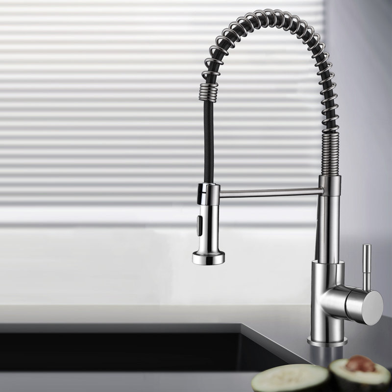 Brushed Nickel Single Handle Pull Down Kitchen Faucet with Spring Neck