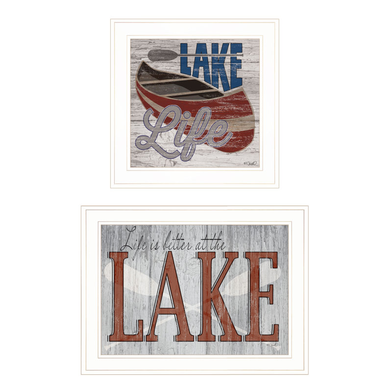 «Lake Life Is Better» par Kate Sherrill, prêt à accrocher, encadré, H 31 po x l 19 po x P 1 po, Blanc / or