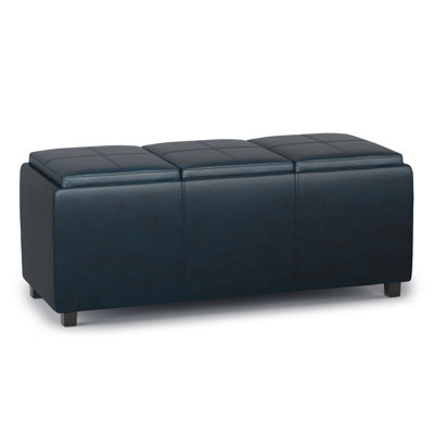 Avalon 42"W Upholstered Storage Ottoman with 3 Flip-Over Serving Trays