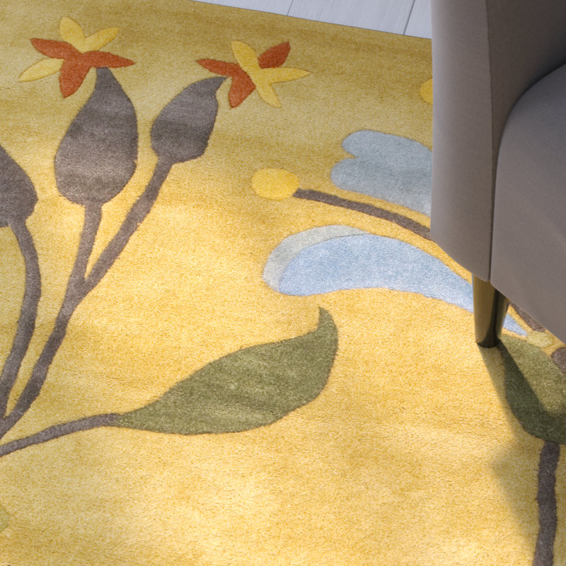Armstrong Hand Tufted Wool/Cotton with Latex Floral Rug in Golden Olive, Round 6'