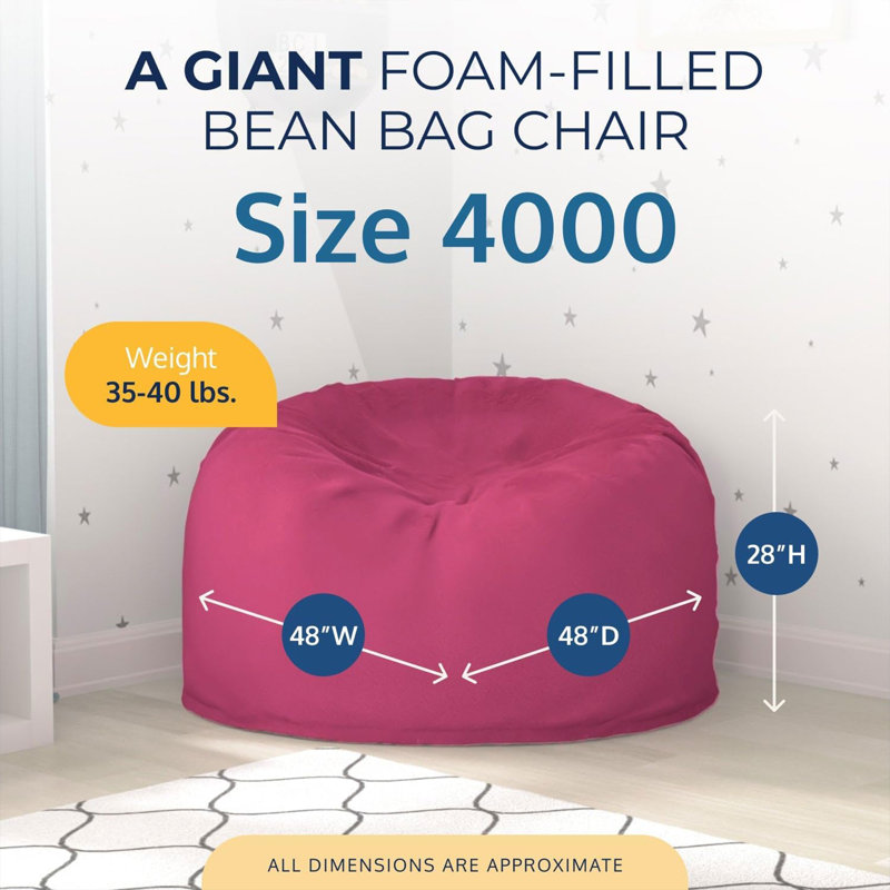 4ft Bean Bag Chair, Oversized Indoor Comfy Lounger, Pink Fur