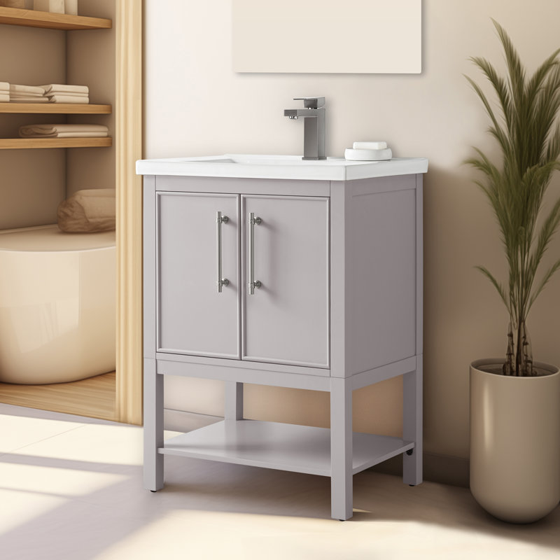 Ensemble de meuble-lavabo simple 24 po Jewell, Taupe / nickel brossé