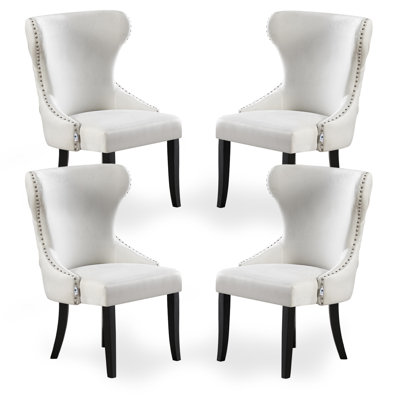 Caesar Velvet Dining Chairs, Ergonomic Curved back With Solid Wooden Legs- Side Chair for Dining Room Kitchen Living Room 