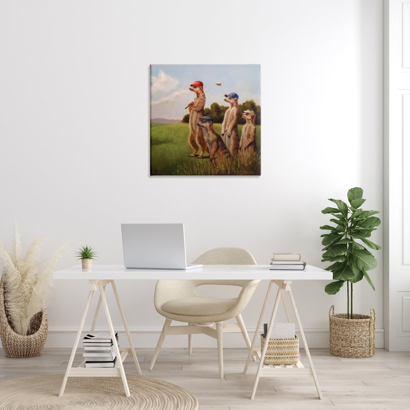 Suricates jouant au golf, impression sur toile, H 12 po x l 12 po