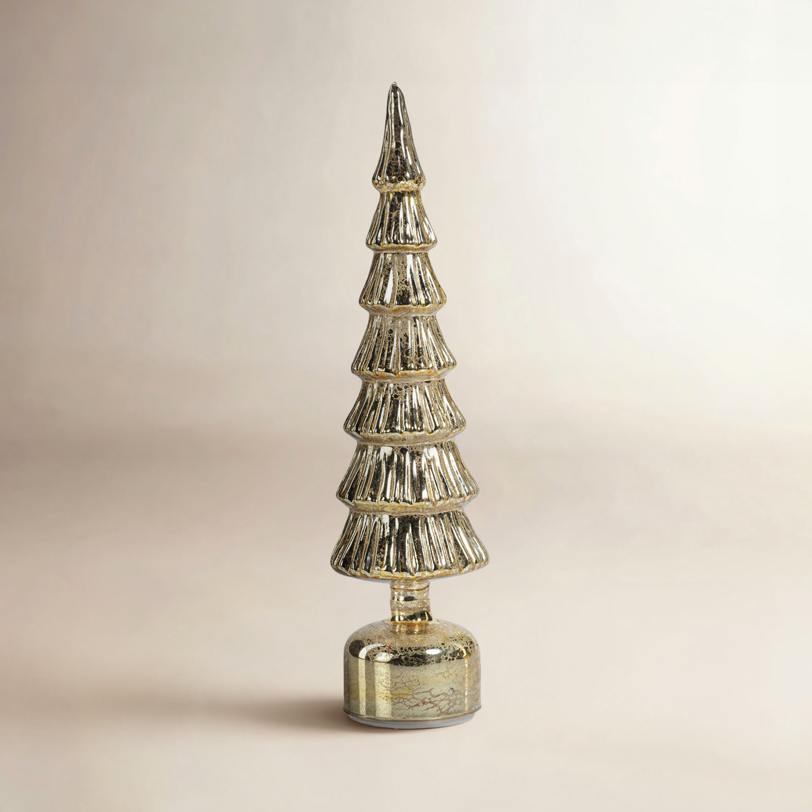 Rotating Lighted Tabletop Christmas Tree, Antique Gold, 16.5" H x 4" W x 4" D