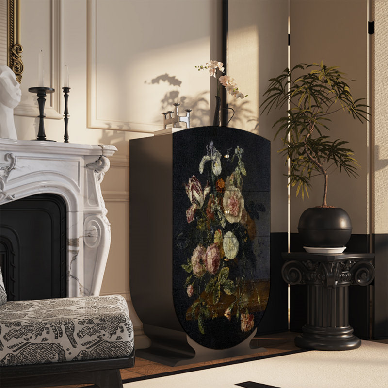 Commode d'appoint à 4 tiroirs Vintage, Noir, noir, noir, noir