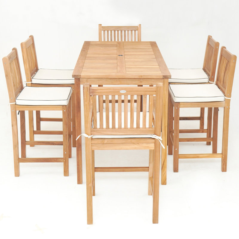 6 - Person Teak Wood Patio Dining Set with Rectangular Table , Cushions Included