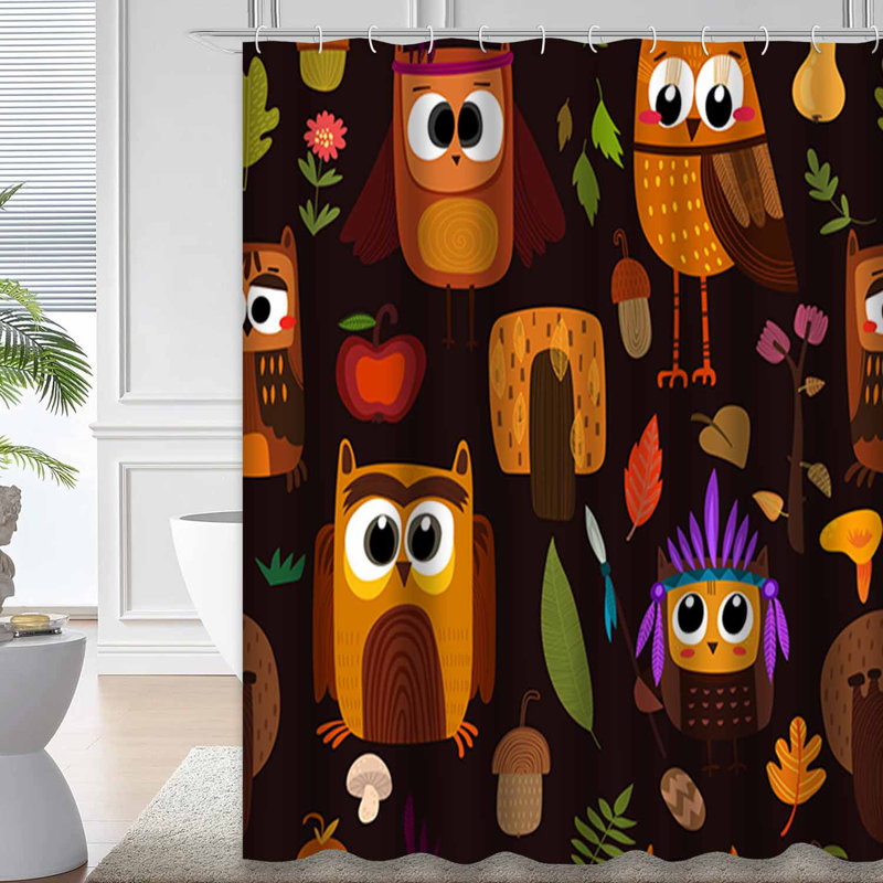 Rideau de douche Bright Childish Owls Trees, L 72 po x l 78 po