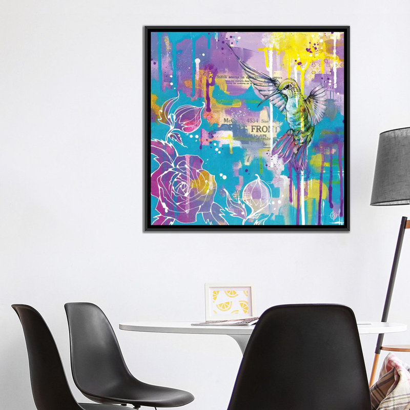 «A Hummingbirds Folly» par Sillier Than Sally - impression d'art graphique, H 37 po x l 37 po x P 1,5 po, Blanc