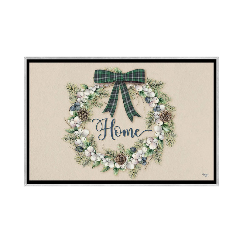 Winterberry Home Wreath - reproduction d'art murale - toile encadrée, H 26 po x l 40 po, Argent argent