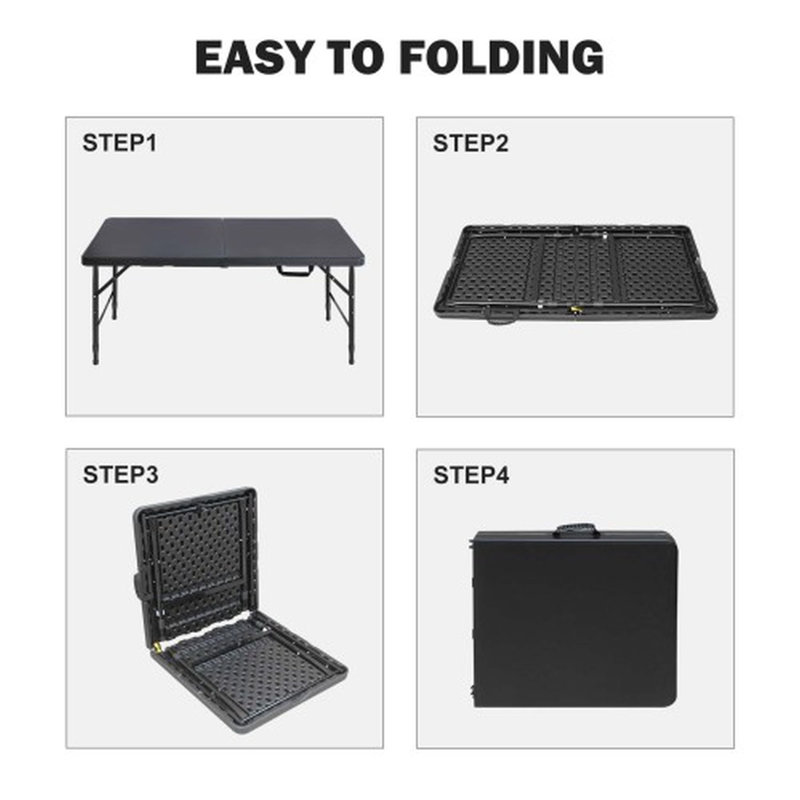 Table pliante portative de 120 cm (4 pieds) pour l'intérieur et l'extérieur, poids maximal 135 kg, idéale pour le camping (noire).
