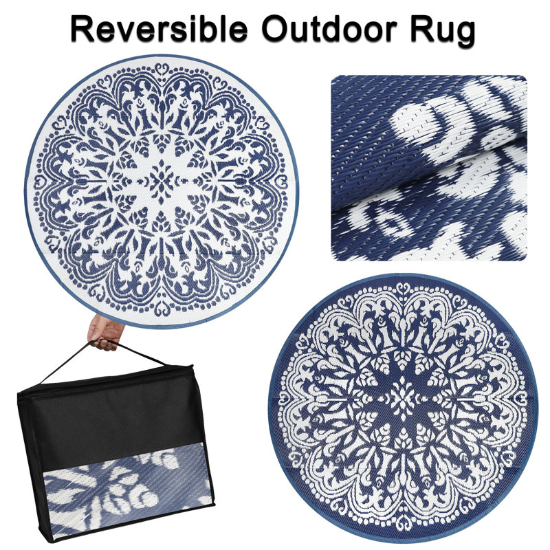 Round Outdoor Rugs for Patio 10Ft Waterproof Patio Rugs Clearance Plastic Lightweight RV Camping Mat Circle Outdoor Area Rug for Porch Camper Deck Beach Balcony Backyard