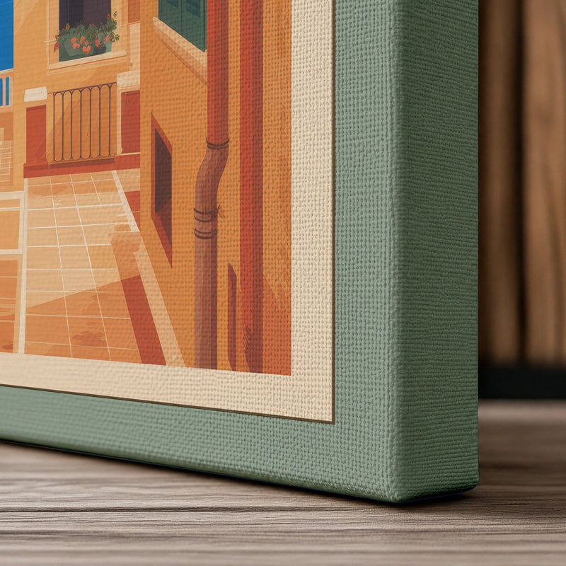 Ochre Courtyard Retro - Wrapped Canvas, Sage Border, 30x20 - 76.2 x 50.8 cm
