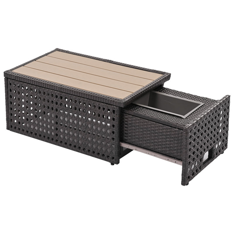  Ensemble modulaire de patio à tissage en diamant pour 6 personnes, table extensible avec seau à glace, siège escamotable