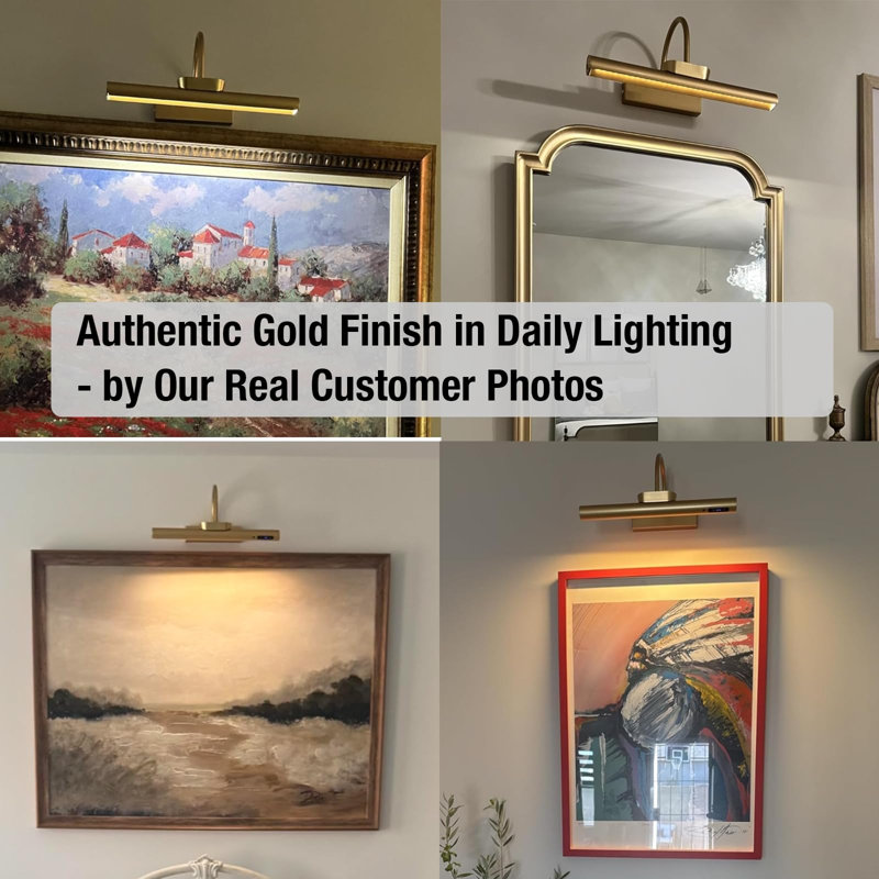 Dimmable Cordless Picture Light With Controller And Timer, Rechargeable 5000Mah Battery Wall Sconce(Gold)