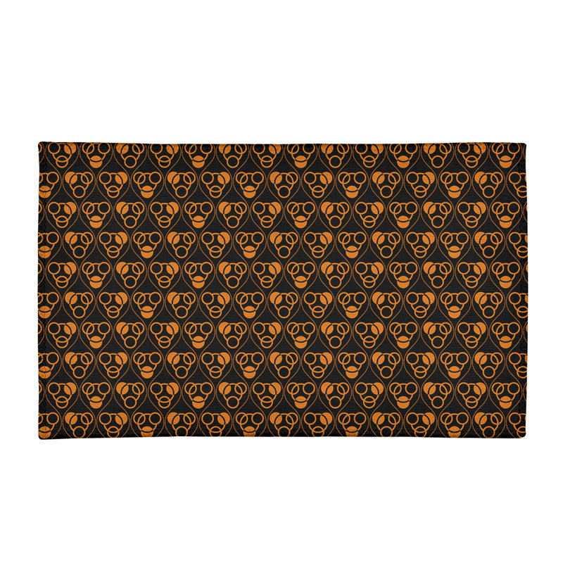 Tapis de zone noir/orange fait main géométrique, Rectangle 2 pi x 3 pi