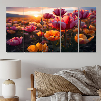 Tulips Fields Of Color V - Floral Wall Art Print - 5 Equal Panels