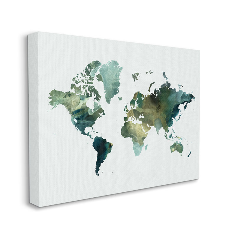 «Green Toned World Map» par Grace Popp, impression sur toile tendue, H 16 po x l 20 po x P 1,5 po