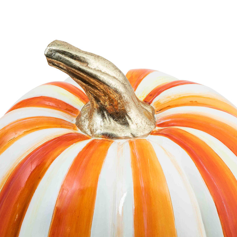 Stripe Medium Pumpkin, White/Orange, 11" H x 11.5" W x 11.5" D