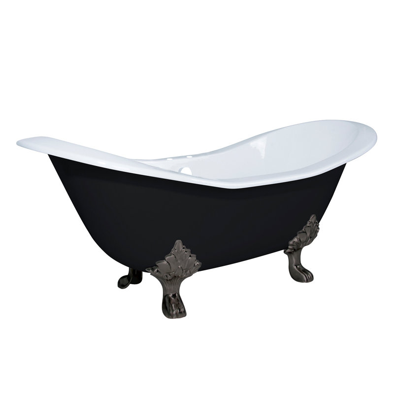 Kingston Brass Aqua Eden 72-Inch Cast Iron Oval Double Slipper Clawfoot Tub (7-Inch Faucet Drillings)