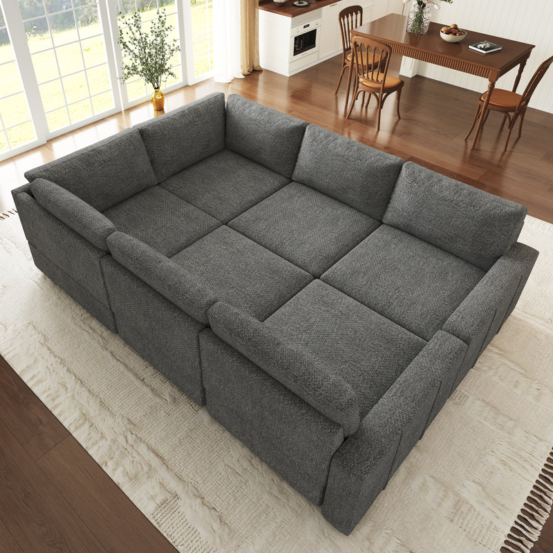 Seybert Velvet Chenille U Shaped Sofa Modular Sectional Sofa Living Room Corner Couch, 36" H x 110.2" W x 58.4" D