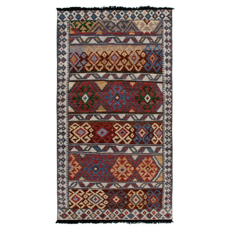 Burano Hand Knotted Wool Geometric Area Rug, Rectangle 4' x 6'
