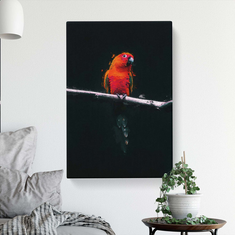 Perched Parrot In Abstract - Wrapped Canvas, 91cm H x 60cm W x 3cm D