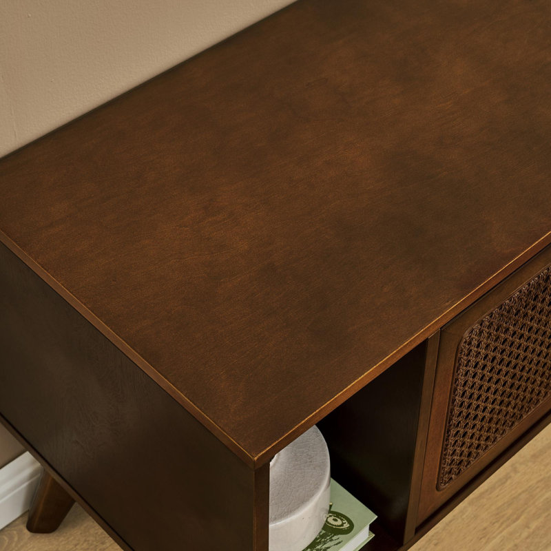Meuble télé 67,9 po Mid-Century Modern Rattan, Noyer
