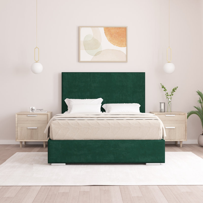 Shetye Upholstered Bed, Single (3'), Emerald