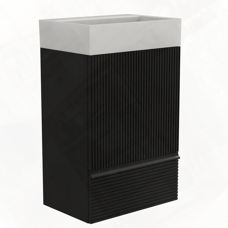 Meuble-lavabo autoportant avec évier en céramique, Noir