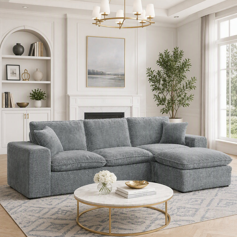 Canapé modulaire moderne avec méridienne réversible Boucle, Bouclé gris