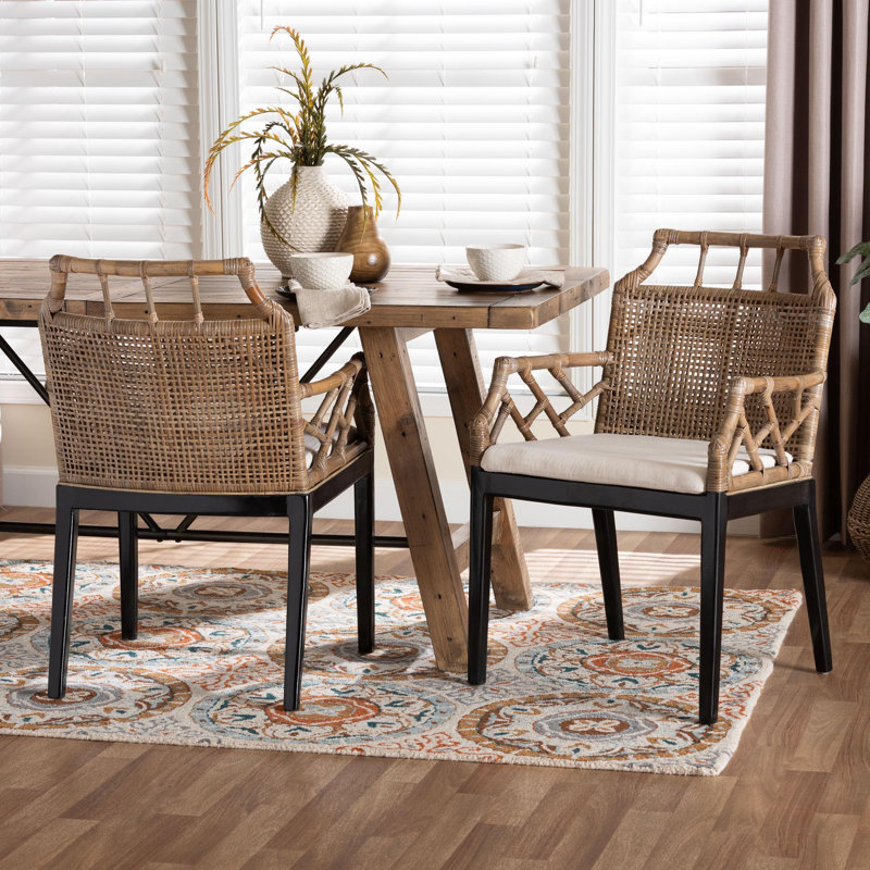 Ensemble de fauteuils de salle à manger Bali et Pari Abiel en rotin naturel 2 pièces avec coussin