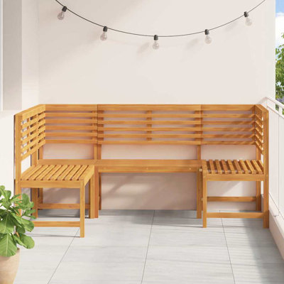 Garden Bench Set 3 Pcs Brown Solid Acacia Wood by Ophelia & Co.