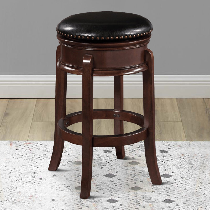 Tabouret de comptoir pivotant 24 po Sabi, bois massif, similicuir, Brun cappuccino, Noir