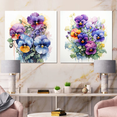 Purple Pansy Poise I - Pansies Metal Wall Art Square Set of 2