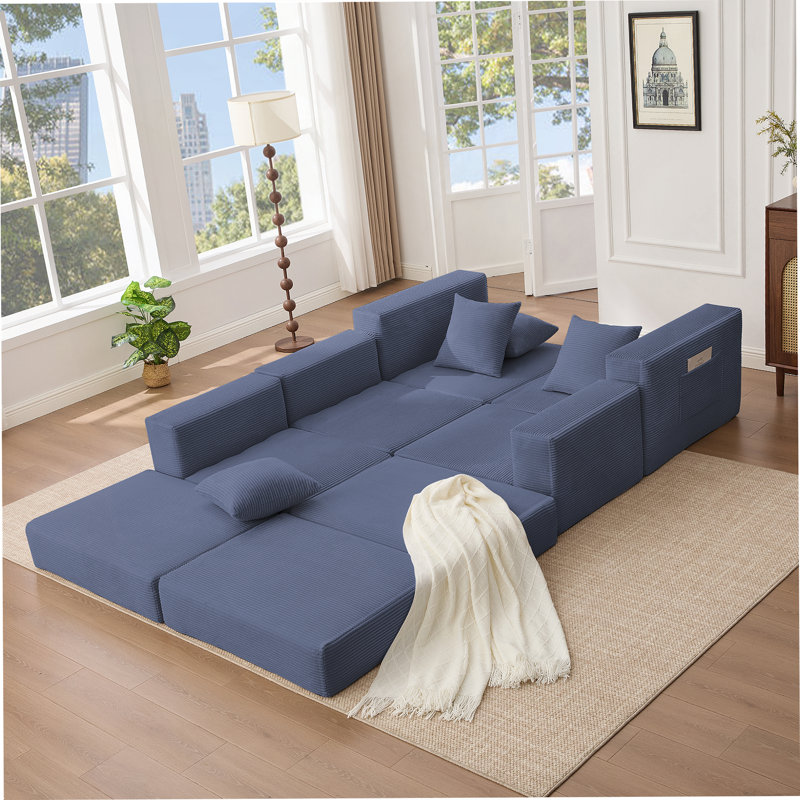 Canapé modulaire convertible 10-en-1 nouvellement arrivé, canapé d'angle, canapé-lit au sol, sans assemblage, avec poche latérale et coussins, idéal pour la famille et les petits espaces
