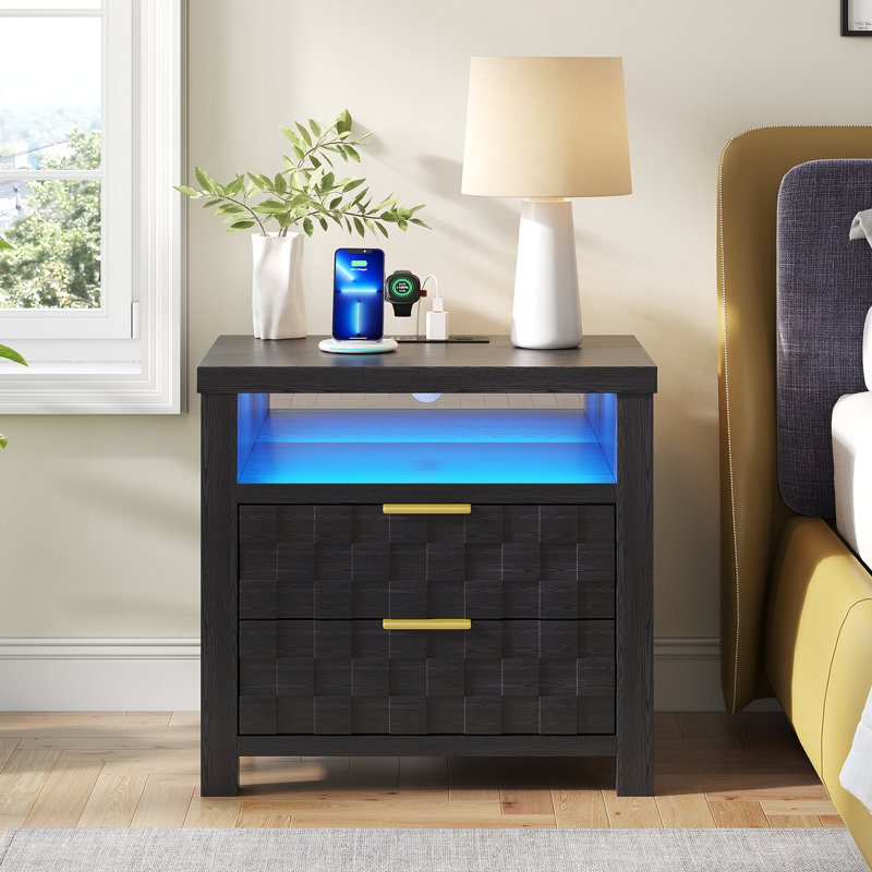 65cm W Manufactured Wood Bedside Table, Black