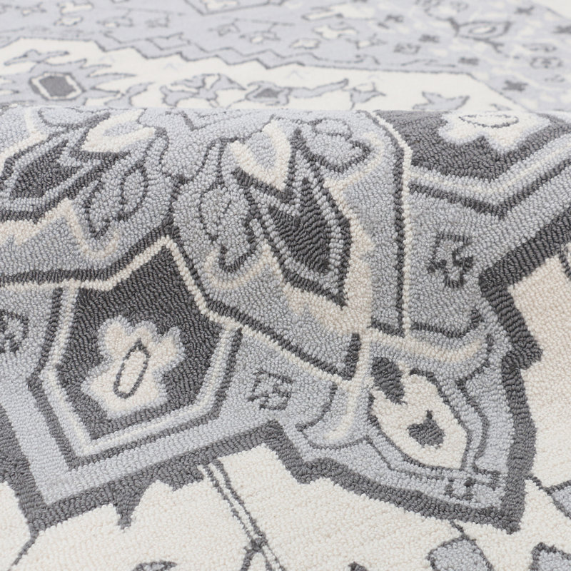Tapis bleu / gris / ivoire touffeté à la main Rowe, Tapis de couloir 2 pi 6 po x 7 pi